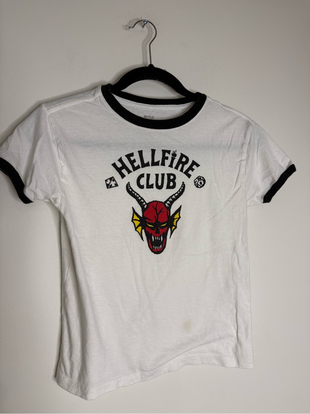Stranger Things Hellfire Club Ringer Tee - White & Black